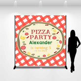 Lofaris Red Plaid Custom Pizza Party 5th Birthday Backdrop